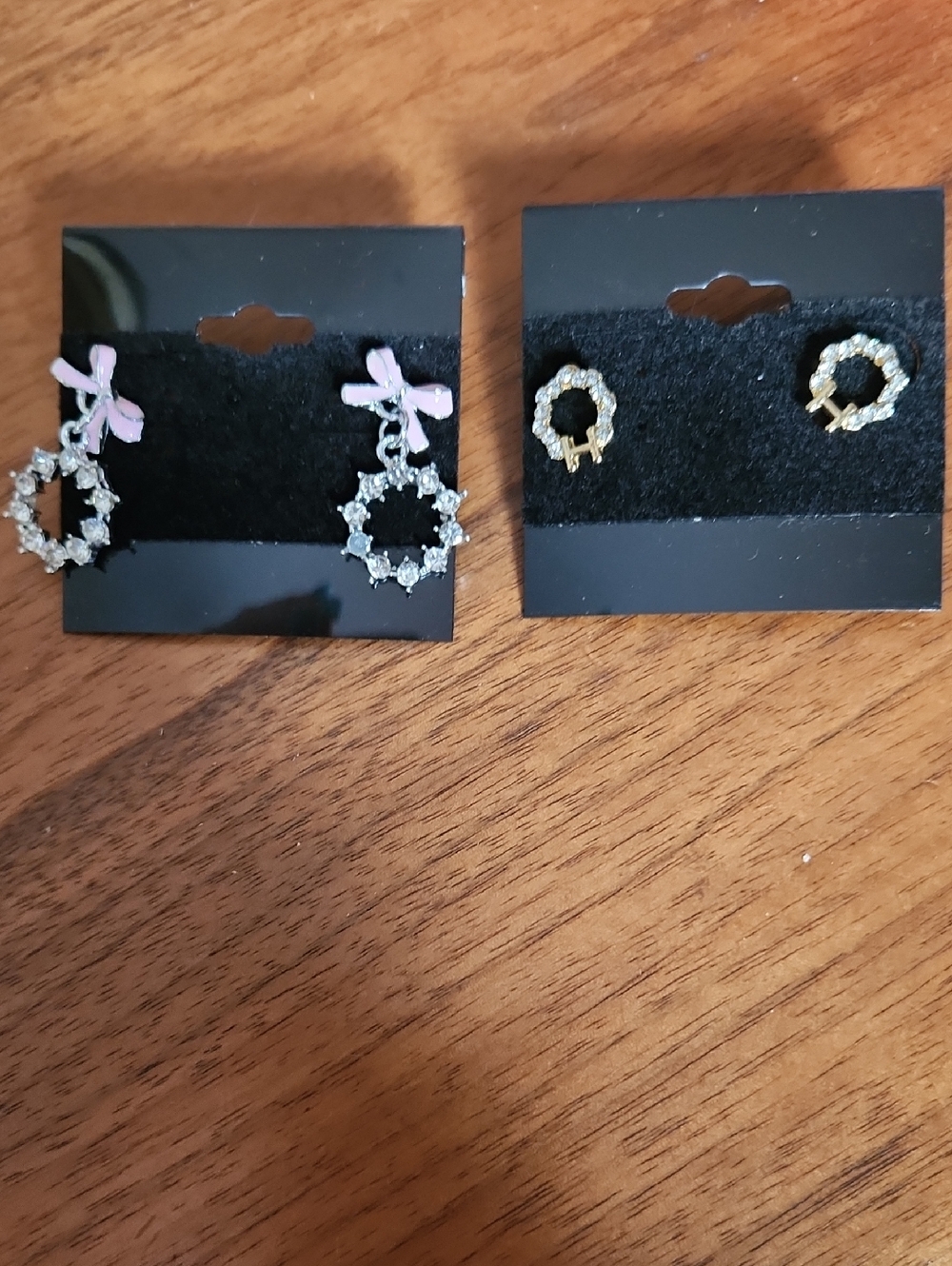Fashion Jewelry Pink Bow Crystal Wreath Earrings & Gold Crystal Studs